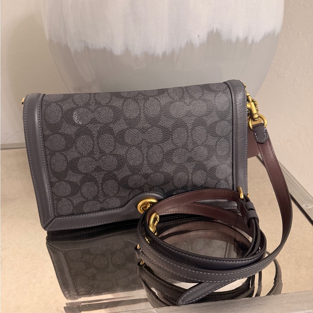 COACH Riley Logo Print Crossbody bag in charcoal signature canvas